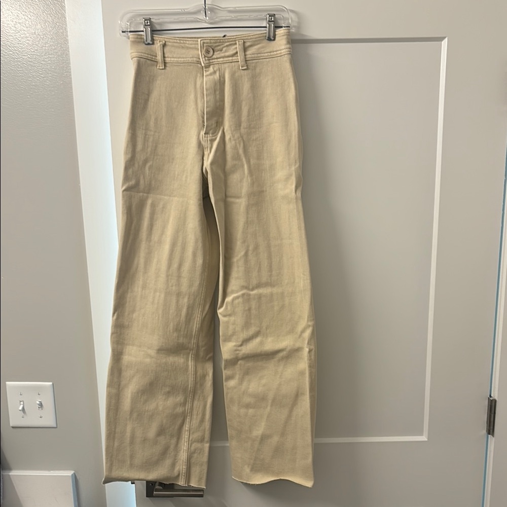 Beige Straight Wide Leg Denim Pant